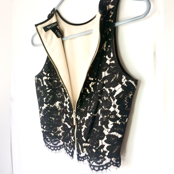 White House Black Market Lace Top Black Floral Sleeveless Crew Neck - Picture 7 of 10